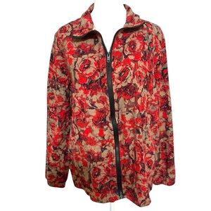 Emery Rose 🌹 Red and Black Jacket with High Collar Rose Print Zip Up Size XL